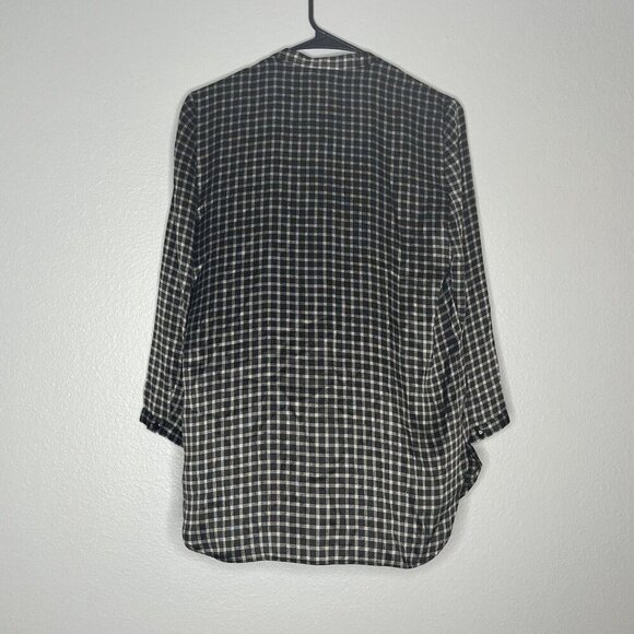 Emporio Armani Black White Check Print 100% Silk Button Front Blouse 40/ US 4 - Picture 5 of 9